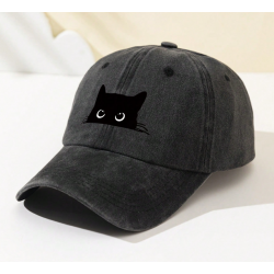 White Eye Cat Printed Cap