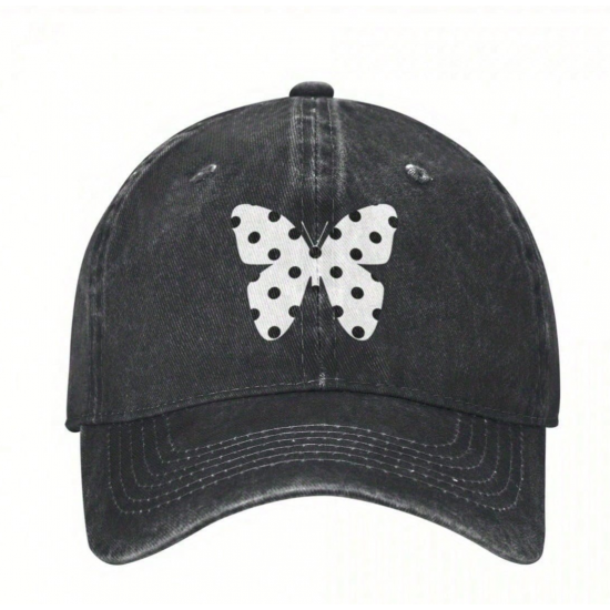 Black Polka Dot Butterfly Baseball Cap Black Polka Dot Butterfly Baseball Cap